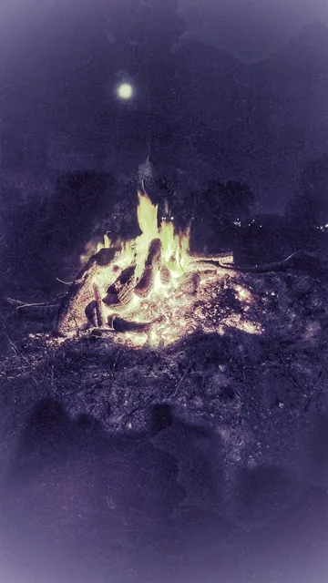 Wide shot of 281 Offroad Park camping area at night